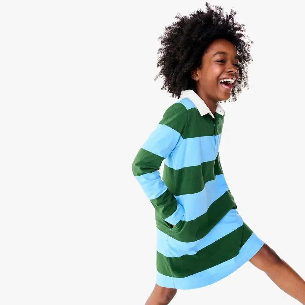NWT Primary | Green + Blue Striped Long Sleeve Rugby Dress | Size 12